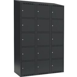 kaiserkraft 5er-Schließfachschrank Fydor, 3 Abteile, anthrazit, B 1200 mm, 3 Abteile, schräge Dachform, Zylinderschloss