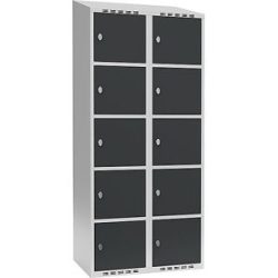 kaiserkraft 5er-Schließfachschrank Fydor, 2 Abteile, lichtgrau / anthrazit, B 800 mm, 2 Abteile, schräge Dachform, Vorhängeschloss