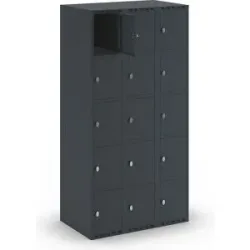 kaiserkraft 5er-Schließfachschrank Fydor, 3 Abteile, anthrazit, B 900 mm, 3 Abteile, flache Dachform, Vorhängeschloss
