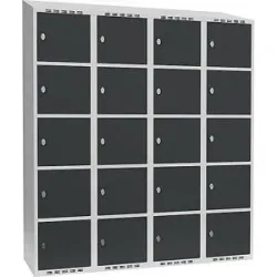 kaiserkraft 5er-Schließfachschrank Fydor, 4 Abteile, lichtgrau / anthrazit, B 1200 mm, 4 Abteile, schräge Dachform, Vorhängeschloss
