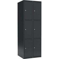 kaiserkraft 3er-Schließfachschrank Fydor, 2 Abteile, anthrazit, B 600 mm, 2 Abteile, flache Dachform, Zylinderschloss