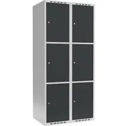 kaiserkraft 3er-Schließfachschrank Fydor, 2 Abteile, lichtgrau / anthrazit, B 800 mm, 2 Abteile, flache Dachform, Zylinderschloss