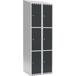 kaiserkraft 3er-Schließfachschrank Fydor, 2 Abteile, lichtgrau / anthrazit, B 600 mm, 2 Abteile, schräge Dachform, Zylinderschloss