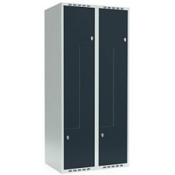 kaiserkraft Z-Spind Fydor, 2 Abteile, lichtgrau / anthrazit, B 800 mm, 2 Abteile, flache Dachform, Vorhängeschloss