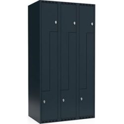 kaiserkraft Z-Spind Fydor, 3 Abteile, anthrazit, B 900 mm, 3 Abteile, flache Dachform, Vorhängeschloss