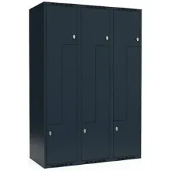 kaiserkraft Z-Spind Fydor, 3 Abteile, anthrazit, B 1200 mm, 3 Abteile, flache Dachform, Vorhängeschloss
