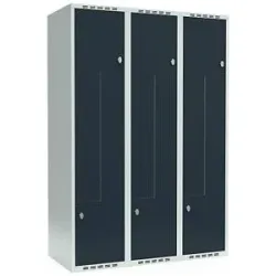 kaiserkraft Z-Spind Fydor, 3 Abteile, lichtgrau / anthrazit, B 1200 mm, 3 Abteile, flache Dachform, Vorhängeschloss