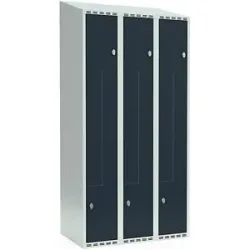 kaiserkraft Z-Spind Fydor, 3 Abteile, lichtgrau / anthrazit, B 900 mm, 3 Abteile, schräge Dachform, Vorhängeschloss