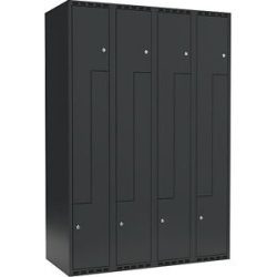 kaiserkraft Z-Spind Fydor, 4 Abteile, anthrazit, B 1200 mm, 4 Abteile, flache Dachform, Vorhängeschloss