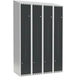 kaiserkraft Z-Spind Fydor, 4 Abteile, lichtgrau / anthrazit, B 1200 mm, 4 Abteile, schräge Dachform, Vorhängeschloss