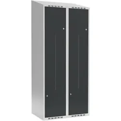 kaiserkraft Z-Spind Fydor, 2 Abteile, lichtgrau / anthrazit, B 800 mm, 2 Abteile, schräge Dachform, Zylinderschloss