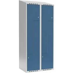 kaiserkraft Z-Spind Fydor, 2 Abteile, lichtgrau / brillantblau, B 800 mm, 2 Abteile, schräge Dachform, Zylinderschloss