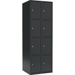 kaiserkraft 4er-Schließfachschrank Fydor, 2 Abteile, anthrazit, B 600 mm, 2 Abteile, flache Dachform, Zylinderschloss