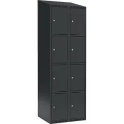 kaiserkraft 4er-Schließfachschrank Fydor, 2 Abteile, anthrazit, B 600 mm, 2 Abteile, schräge Dachform, Zylinderschloss