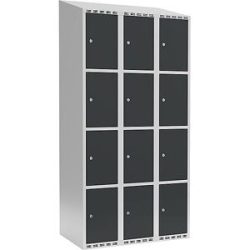 kaiserkraft 4er-Schließfachschrank Fydor, 3 Abteile, lichtgrau / anthrazit, B 900 mm, 3 Abteile, schräge Dachform, Zylinderschloss