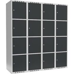 kaiserkraft 4er-Schließfachschrank Fydor, 4 Abteile, lichtgrau / anthrazit, B 1200 mm, 4 Abteile, flache Dachform, Zylinderschloss
