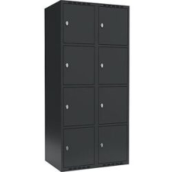 kaiserkraft 4er-Schließfachschrank Fydor, 2 Abteile, anthrazit, B 800 mm, 2 Abteile, flache Dachform, Vorhängeschloss