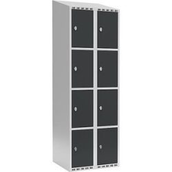 kaiserkraft 4er-Schließfachschrank Fydor, 2 Abteile, lichtgrau / anthrazit, B 600 mm, 2 Abteile, schräge Dachform, Vorhängeschloss
