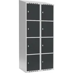 kaiserkraft 4er-Schließfachschrank Fydor, 2 Abteile, lichtgrau / anthrazit, B 800 mm, 2 Abteile, schräge Dachform, Vorhängeschloss