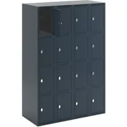 kaiserkraft 4er-Schließfachschrank Fydor, 4 Abteile, anthrazit, B 1200 mm, 4 Abteile, flache Dachform, Vorhängeschloss