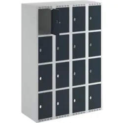 kaiserkraft 4er-Schließfachschrank Fydor, 4 Abteile, lichtgrau / anthrazit, B 1200 mm, 4 Abteile, flache Dachform, Vorhängeschloss