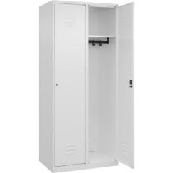 Spind Classic PLUS, 2 Abteile, verkehrsweiß, B 800 mm, mit Bodengleitern, Zylinderschloss C+P