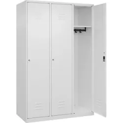 Spind Classic PLUS, 3 Abteile, verkehrsweiß, B 1200 mm, mit Bodengleitern, Zylinderschloss C+P