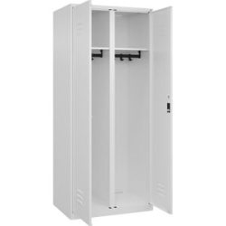Schwarz-Weiß-Spind Classic PLUS, Trennwand mittig, 1 Abteil, verkehrsweiß, HxB 1850 x 800 mm, mit Bodengleitern, Zylinderschloss C+P