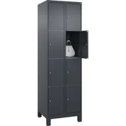 4er-Schließfachschrank Classic PLUS, 2 Abteile, grau, B 600 mm, 8 Fächer, mit Füßen C+P