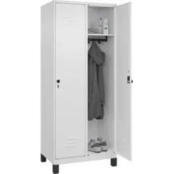 Spind Classic PLUS, 2 Abteile, verkehrsweiß, B 800 mm, mit Füßen, Drehriegel C+P