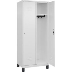 Spind Classic PLUS, 2 Abteile, verkehrsweiß, B 800 mm, mit Füßen, Zylinderschloss C+P