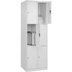 3er-Schließfachschrank Classic PLUS, 2 Abteile, verkehrsweiß, B 600 mm, 6 Fächer, mit Bodengleitern C+P