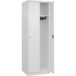 Spind Classic PLUS, 2 Abteile, verkehrsweiß, B 600 mm, mit Bodengleitern, Zylinderschloss C+P