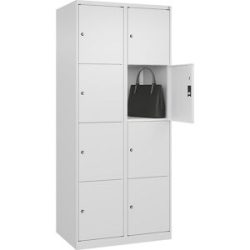 4er-Schließfachschrank Classic PLUS, 2 Abteile, verkehrsweiß, B 800 mm, 8 Fächer, mit Bodengleitern C+P