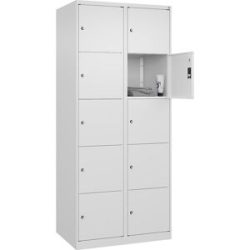 5er-Schließfachschrank Classic PLUS, 2 Abteile, verkehrsweiß, B 800 mm, 10 Fächer, mit Bodengleitern C+P