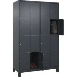 4er-Schließfachschrank Classic PLUS, 4 Abteile, grau, B 1200 mm, 16 Fächer, mit Füßen C+P