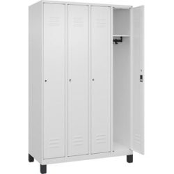 Spind Classic PLUS, 4 Abteile, verkehrsweiß, B 1200 mm, mit Füßen, Zylinderschloss C+P