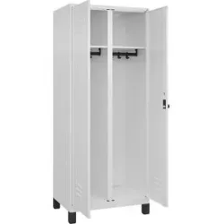 Schwarz-Weiß-Spind Classic PLUS, Trennwand mittig, 1 Abteil, verkehrsweiß, HxB 1950 x 800 mm, mit Füßen, Drehriegel C+P