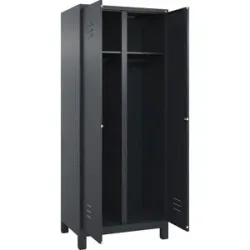 Schwarz-Weiß-Spind Classic PLUS, Trennwand mittig, 1 Abteil, grau, HxB 1950 x 800 mm, mit Füßen, Zylinderschloss C+P