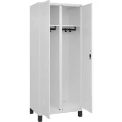 Schwarz-Weiß-Spind Classic PLUS, Trennwand mittig, 1 Abteil, verkehrsweiß, HxB 1950 x 800 mm, mit Füßen, Zylinderschloss C+P