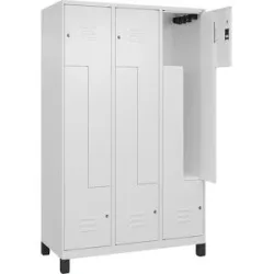 Z-Spind Classic PLUS, 3 Abteile, verkehrsweiß, B 1200 mm, mit Füßen, Zylinderschloss C+P