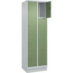4er-Schließfachschrank Classic PLUS, 2 Abteile, lichtgrau / resedagrün, B 600 mm, 8 Fächer, mit Bodensockel C+P