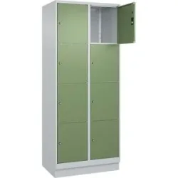 4er-Schließfachschrank Classic PLUS, 2 Abteile, lichtgrau / resedagrün, B 800 mm, 8 Fächer, mit Bodensockel C+P