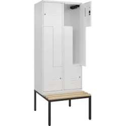 Z-Spind Classic PLUS Sitzbank, 2 Abteile, verkehrsweiß, B 800 mm, Zylinderschloss, untergebaut, Buche-Hartholz C+P