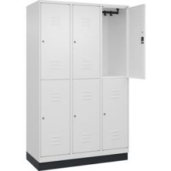 Doppelstock-Spind Classic PLUS, 3 Abteile, verkehrsweiß, HxB 1950 x 1200 mm, mit Bodensockel, Zylinderschloss C+P