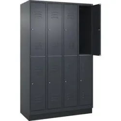 Doppelstock-Spind Classic PLUS, 4 Abteile, grau, HxB 1950 x 1200 mm, mit Bodensockel, Zylinderschloss C+P