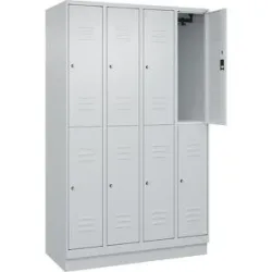 Doppelstock-Spind Classic PLUS, 4 Abteile, lichtgrau, HxB 1950 x 1200 mm, mit Bodensockel, Zylinderschloss C+P