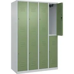 Doppelstock-Spind Classic PLUS, 4 Abteile, lichtgrau / resedagrün, HxB 1850 x 1200 mm, mit Bodengleitern, Zylinderschloss C+P