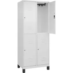 Doppelstock-Spind Classic PLUS, 2 Abteile, verkehrsweiß, HxB 1950 x 800 mm, mit Füßen, Zylinderschloss C+P