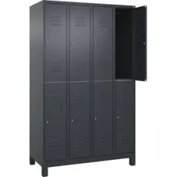 Doppelstock-Spind Classic PLUS, 4 Abteile, grau, HxB 1950 x 1200 mm, mit Füßen, Zylinderschloss C+P